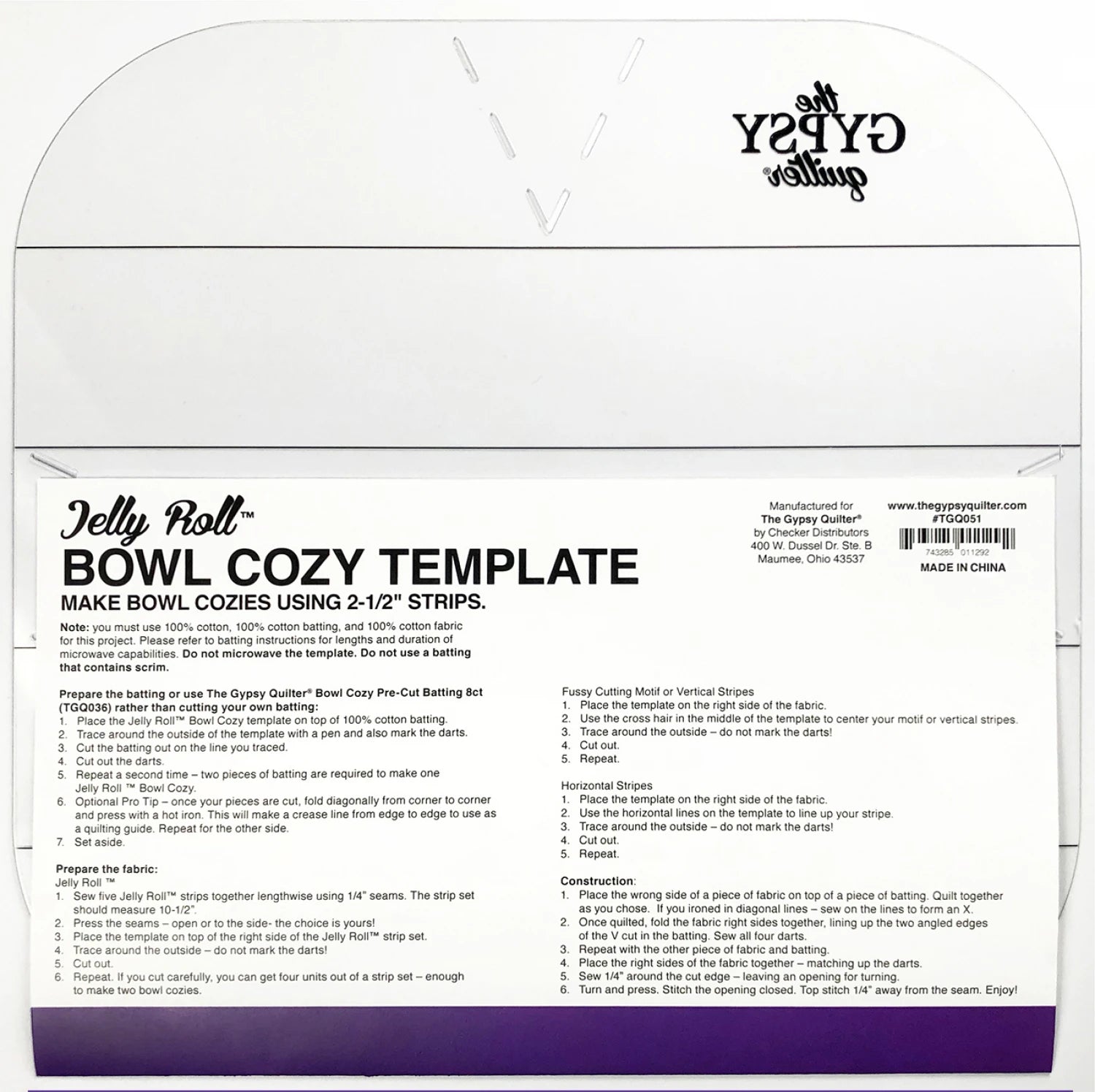 The Gypsy Quilter Jelly Roll Bowl Cozy Template