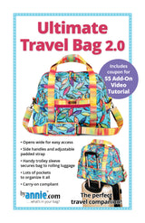 ByAnnie travel bag sewing pattern cover showing a completed handmade quilted travel bag with a trolley sleeve attached to a rolling luggage handle.