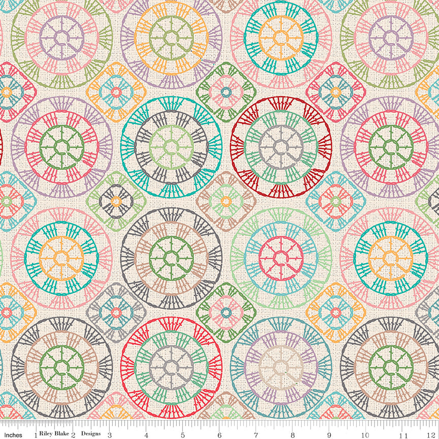 Chunky Thread Multi Crochet Circles 108" Wide Yardage WB15321-MULTI