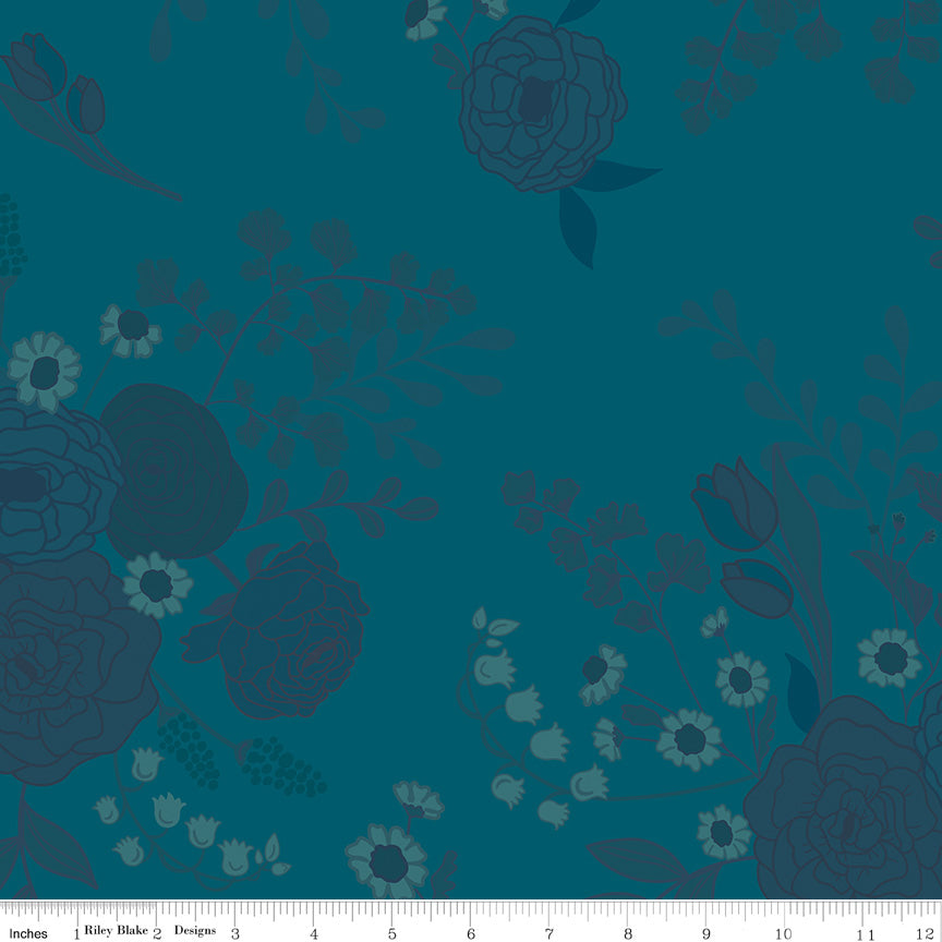 3-yard cut First Blooms Wide Quilt Backing Fabric by Heather Peterson for Riley Blake Designs Tonal Floral --3YD-WB16331-DENIM