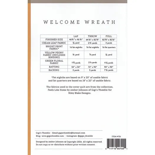 Welcome Wreath Quilt Pattern by Amber Johnson of Gigi's Thimble for Riley Blake Designs