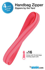 ByAnnie™ Zippers by the Yard | #4.5 Handbag Zipper Tape with 16 Pulls - All Colors