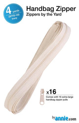 ByAnnie™ Zippers by the Yard | #4.5 Handbag Zipper Tape with 16 Pulls - All Colors