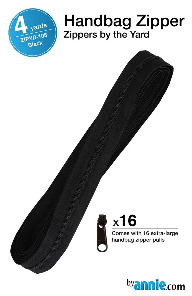 ByAnnie™ Zippers by the Yard | #4.5 Handbag Zipper Tape with 16 Pulls - All Colors