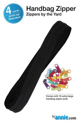 ByAnnie™ Zippers by the Yard | #4.5 Handbag Zipper Tape with 16 Pulls - All Colors