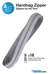 ByAnnie™ Zippers by the Yard | #4.5 Handbag Zipper Tape with 16 Pulls - All Colors