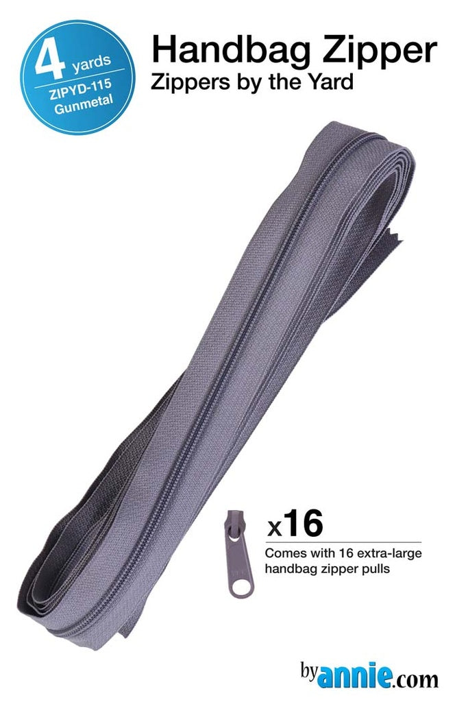 ByAnnie™ Zippers by the Yard | #4.5 Handbag Zipper Tape with 16 Pulls - All Colors