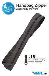 ByAnnie™ Zippers by the Yard | #4.5 Handbag Zipper Tape with 16 Pulls - All Colors