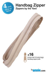 ByAnnie™ Zippers by the Yard | #4.5 Handbag Zipper Tape with 16 Pulls - All Colors