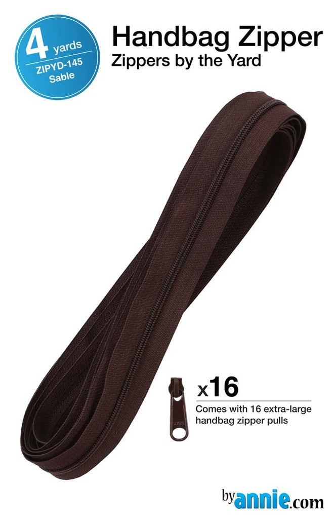 ByAnnie™ Zippers by the Yard | #4.5 Handbag Zipper Tape with 16 Pulls - All Colors