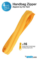 ByAnnie™ Zippers by the Yard | #4.5 Handbag Zipper Tape with 16 Pulls - All Colors