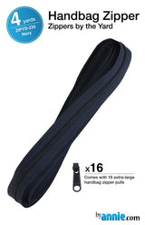 ByAnnie™ Zippers by the Yard | #4.5 Handbag Zipper Tape with 16 Pulls - All Colors