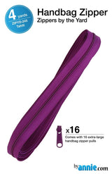 ByAnnie™ Zippers by the Yard | #4.5 Handbag Zipper Tape with 16 Pulls - All Colors