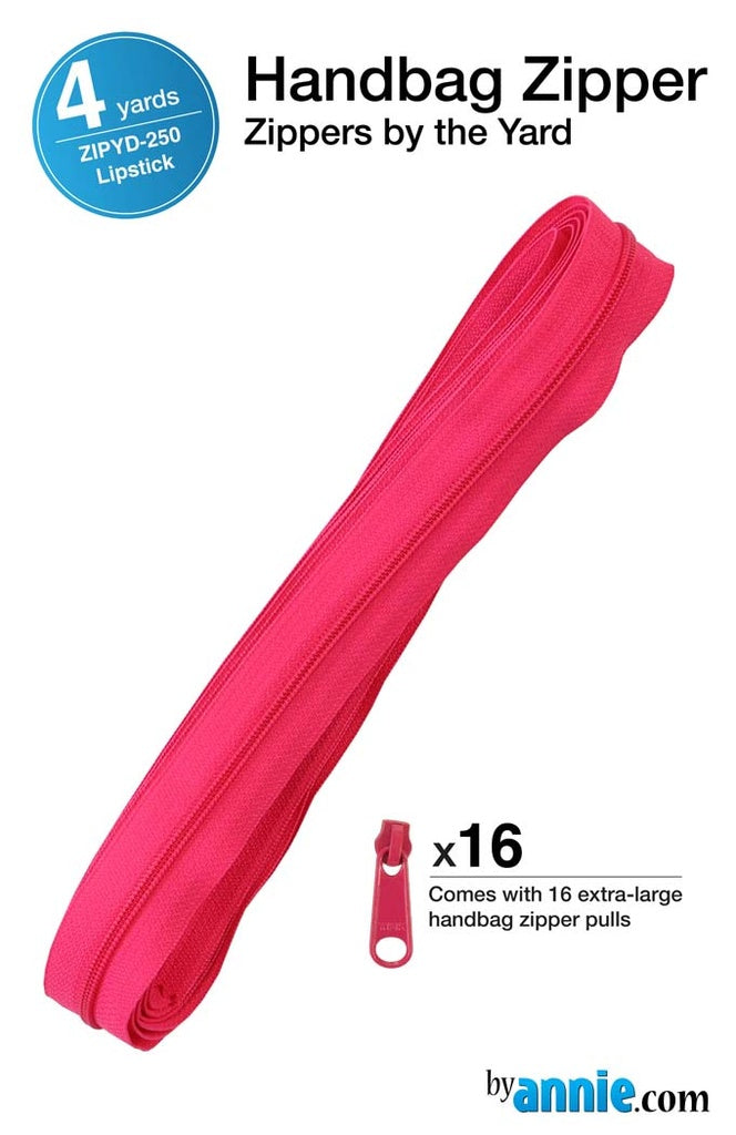 ByAnnie™ Zippers by the Yard | #4.5 Handbag Zipper Tape with 16 Pulls - All Colors