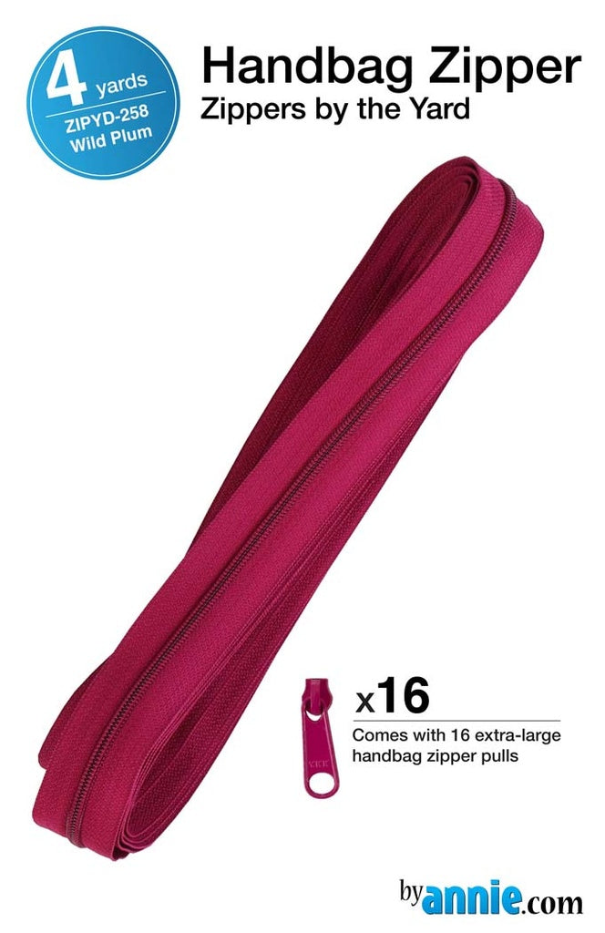 ByAnnie™ Zippers by the Yard | #4.5 Handbag Zipper Tape with 16 Pulls - All Colors