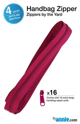 ByAnnie™ Zippers by the Yard | #4.5 Handbag Zipper Tape with 16 Pulls - All Colors