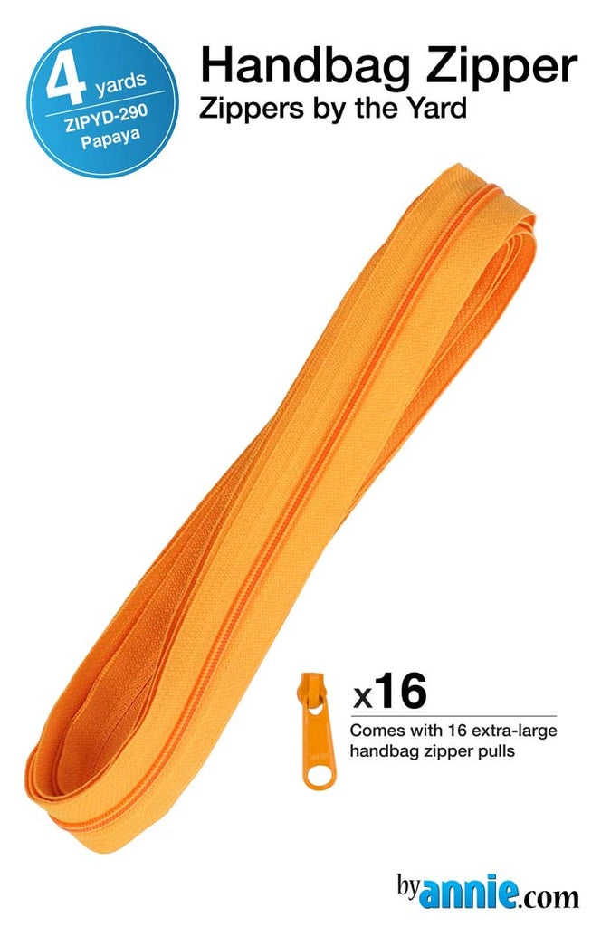 ByAnnie™ Zippers by the Yard | #4.5 Handbag Zipper Tape with 16 Pulls - All Colors