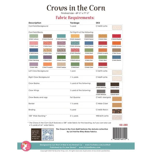 Crows in the Corn Pattern by Lori Holt of Bee in My Bonnet SKU ISE-280