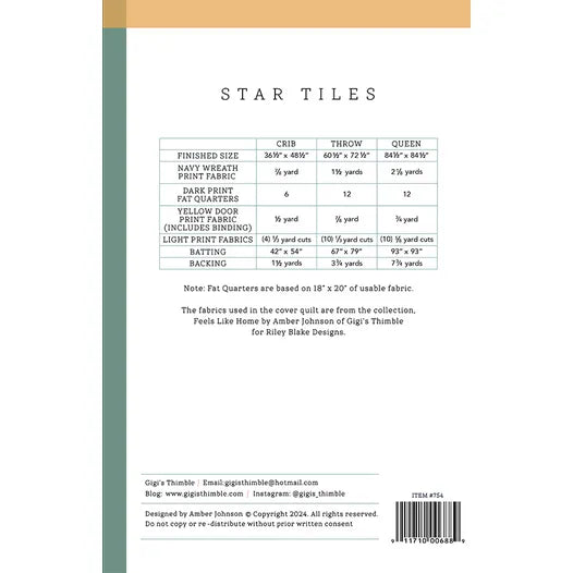 Star Tiles Quilt Pattern by Amber Johnson of Gigi's Thimble for Riley Blake Designs