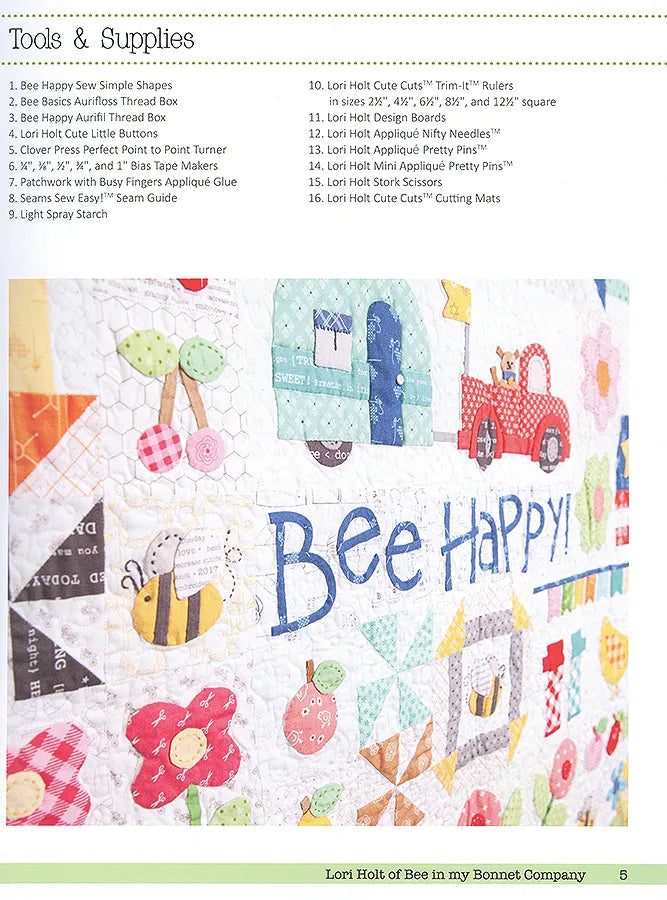 Bee Happy 72" x 80" Quilt Pattern Book by Lori Holt of Bee My Bonnet for Riley Blake Designs