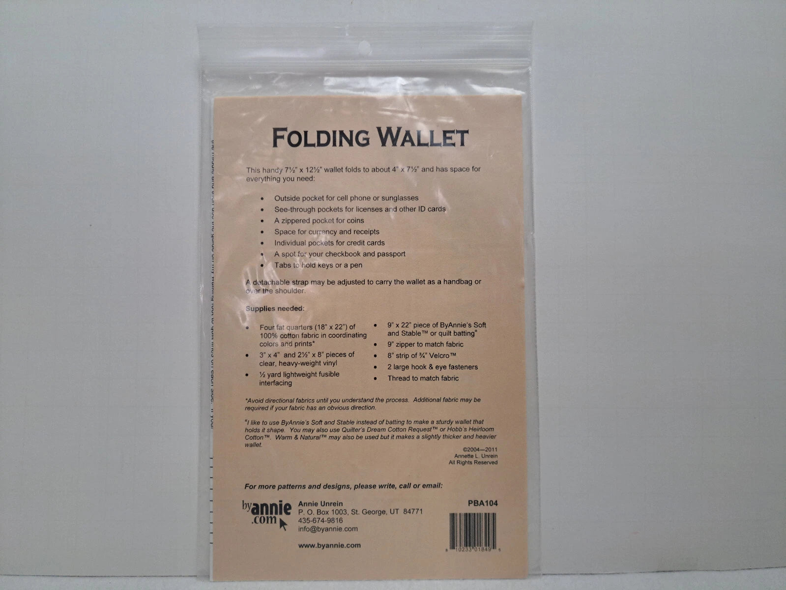 ByAnnie Folding Wallet Pattern (PBA104)