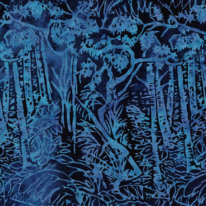 Island Batiks--Starry Night, Trees in the Garden--Blueberry