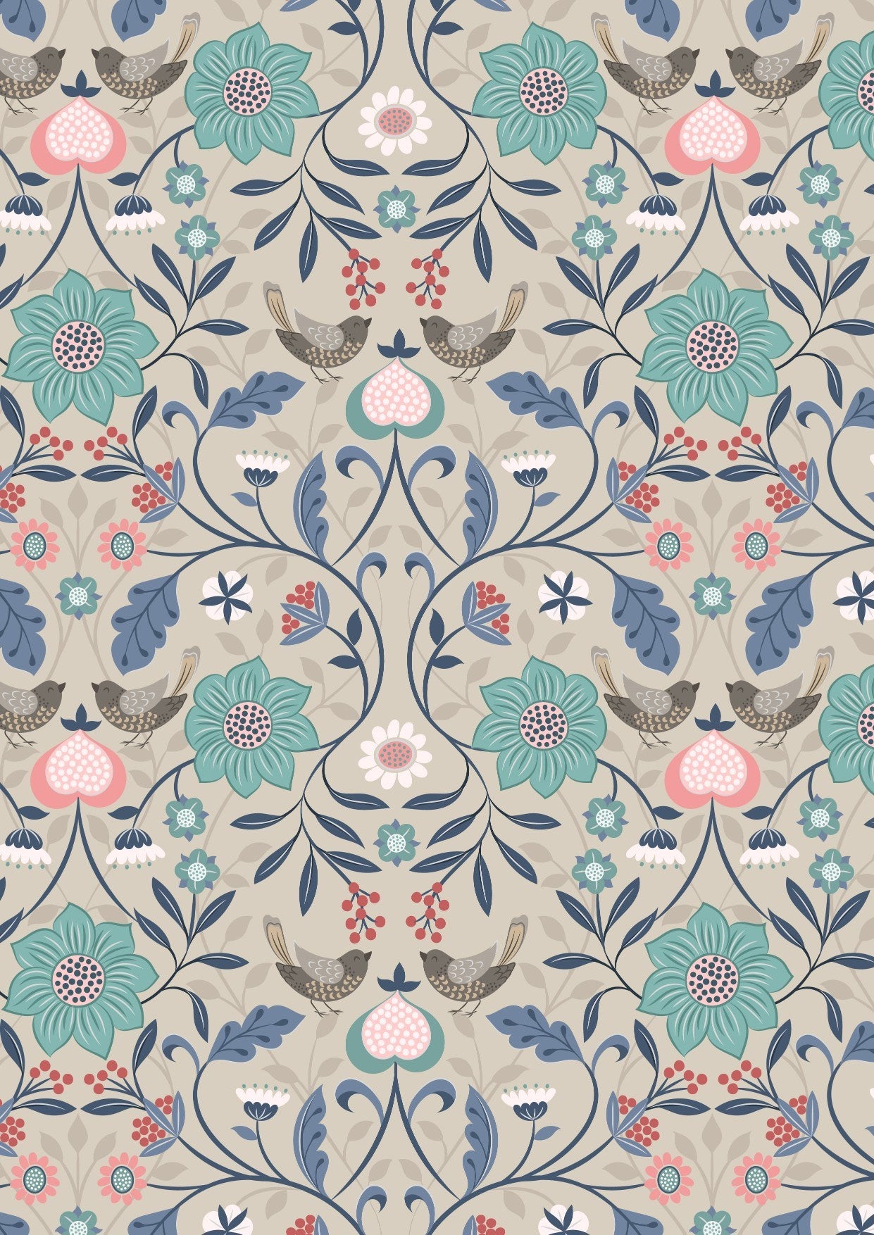 Lewis & Irene Michaelmas--Little Bird Floral on Linen