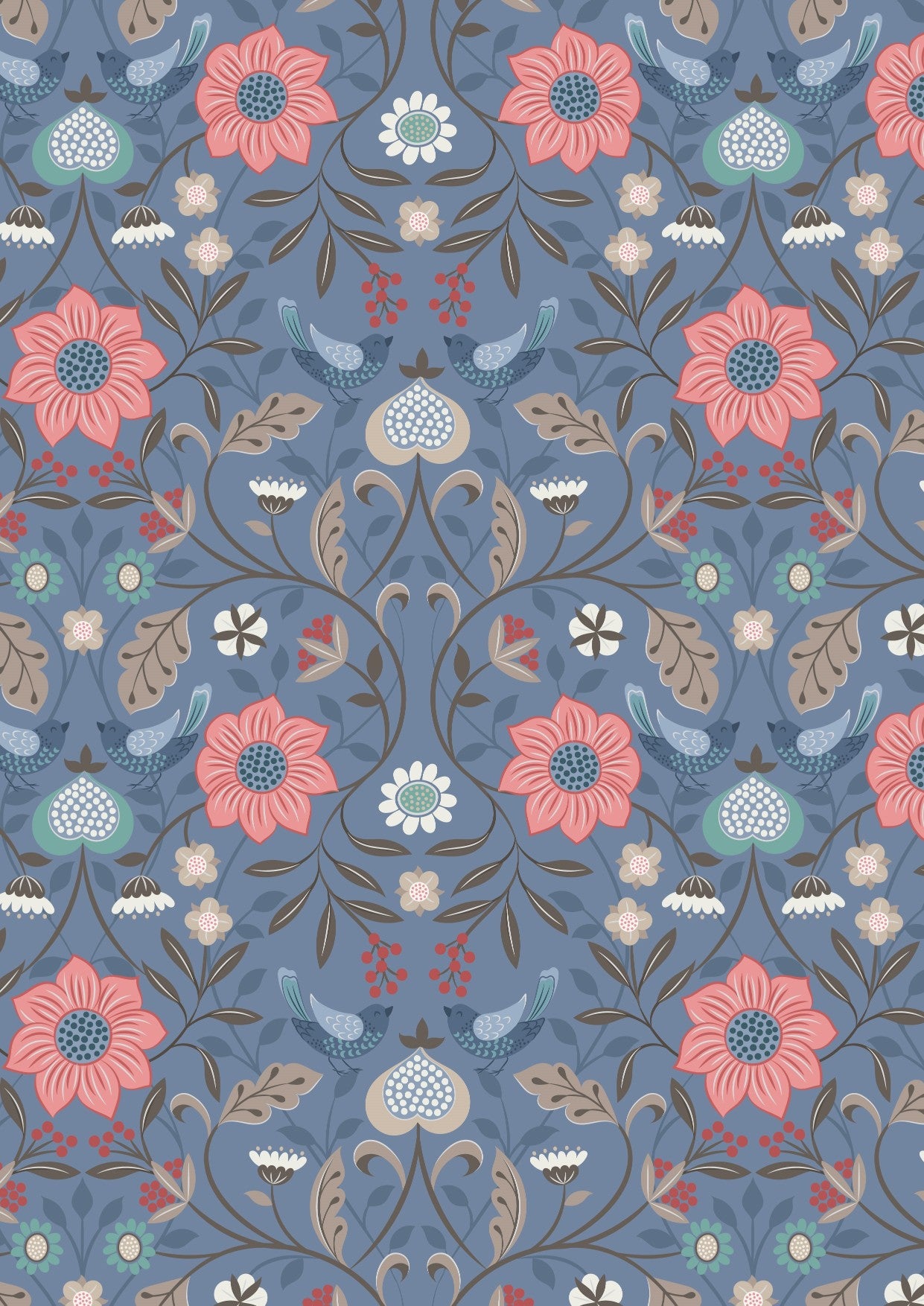 Lewis & Irene Michaelmas--Little Bird Floral on Blue