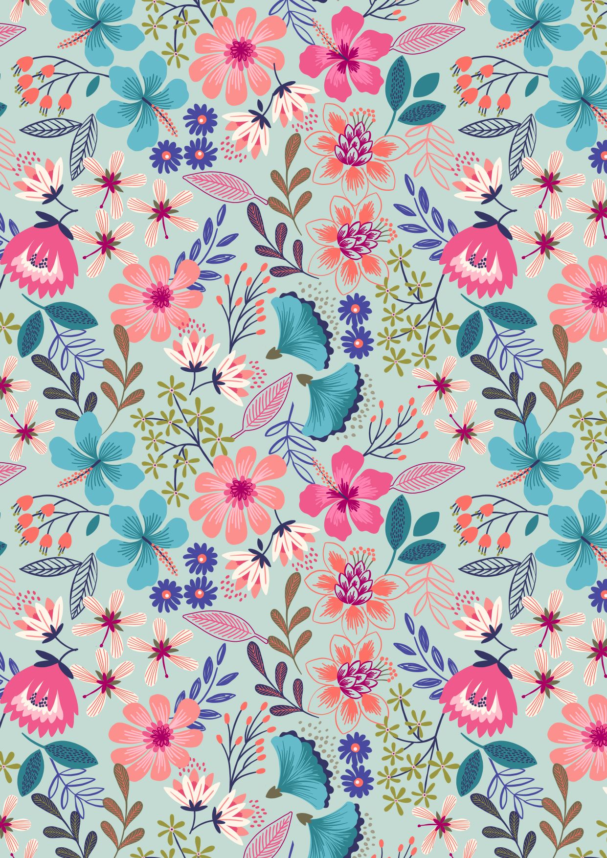 Lewis & Irene Hummingbird--Summer Floral on Duck Egg