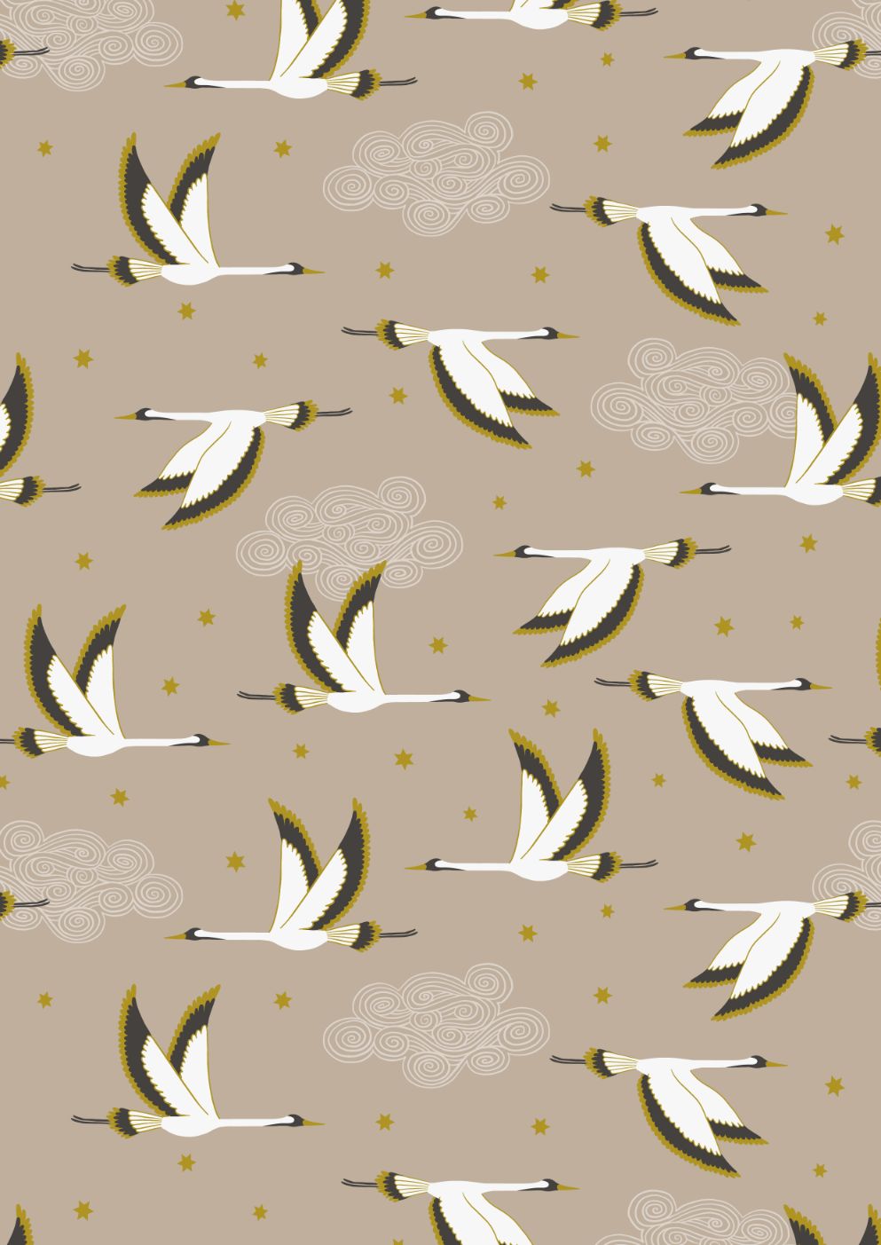 Lewis & Irene Jardin de Lis--Flyig Heron on Beige