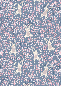 Lewis & Irene Bunny Hop--Swinging Bunnies on Denim Blue