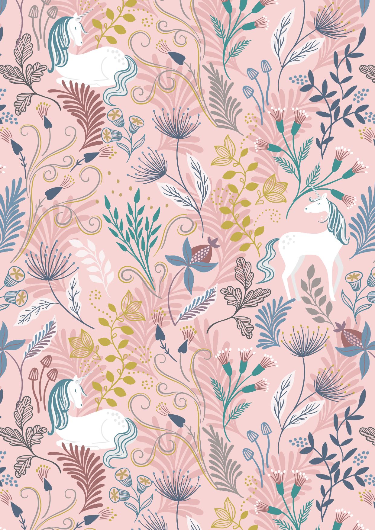 Lewis & Irene Enchanted--Unicorn on Pink with Gold Metallic