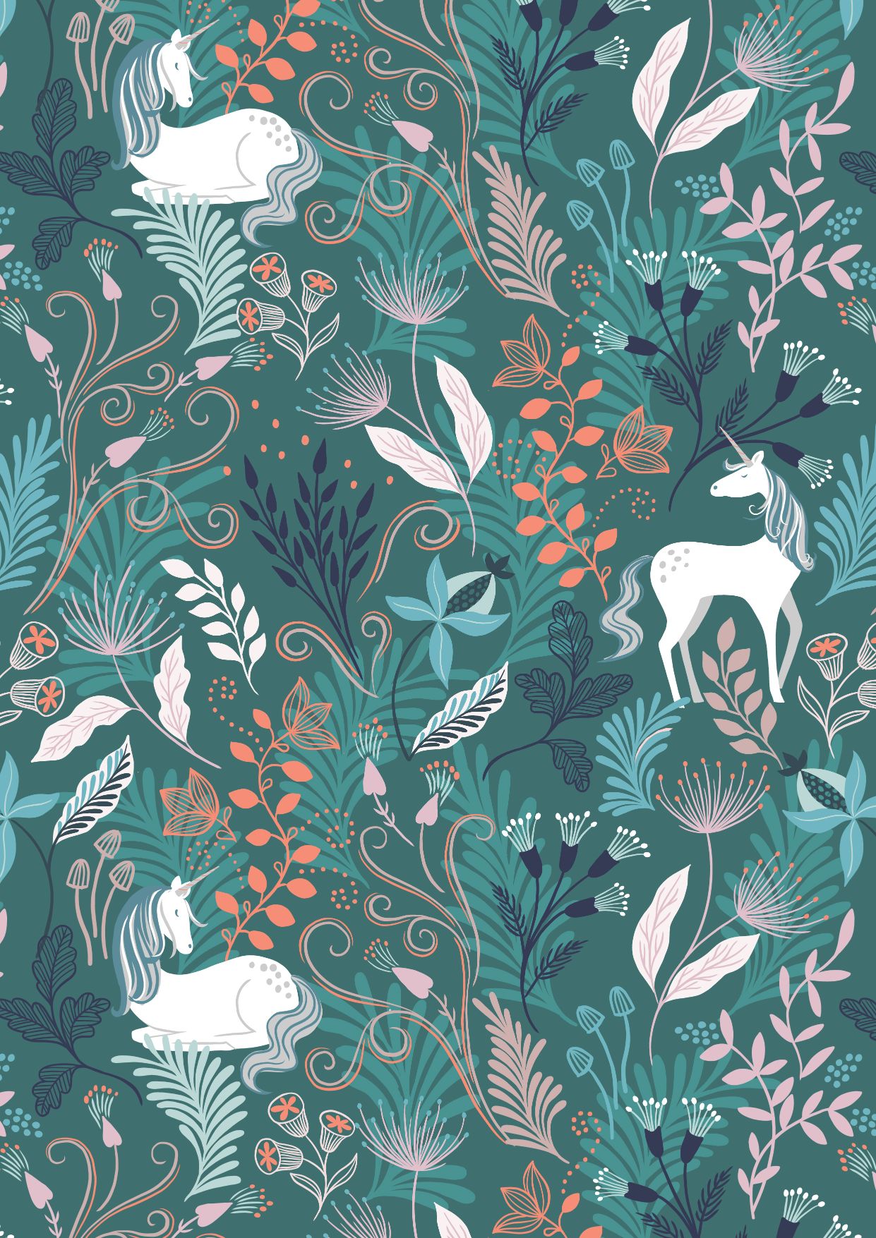 Lewis & Irene Enchanted--Unicorn on Teal with Copper Metallic