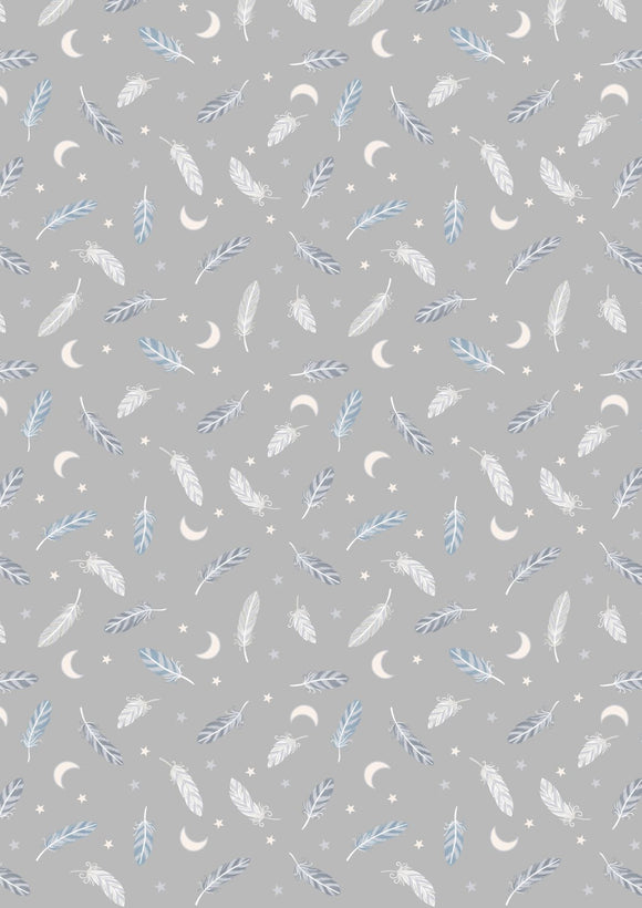 Lewis & Irene Enchanted--Feathers and Stars on Grey with Silver Metallic