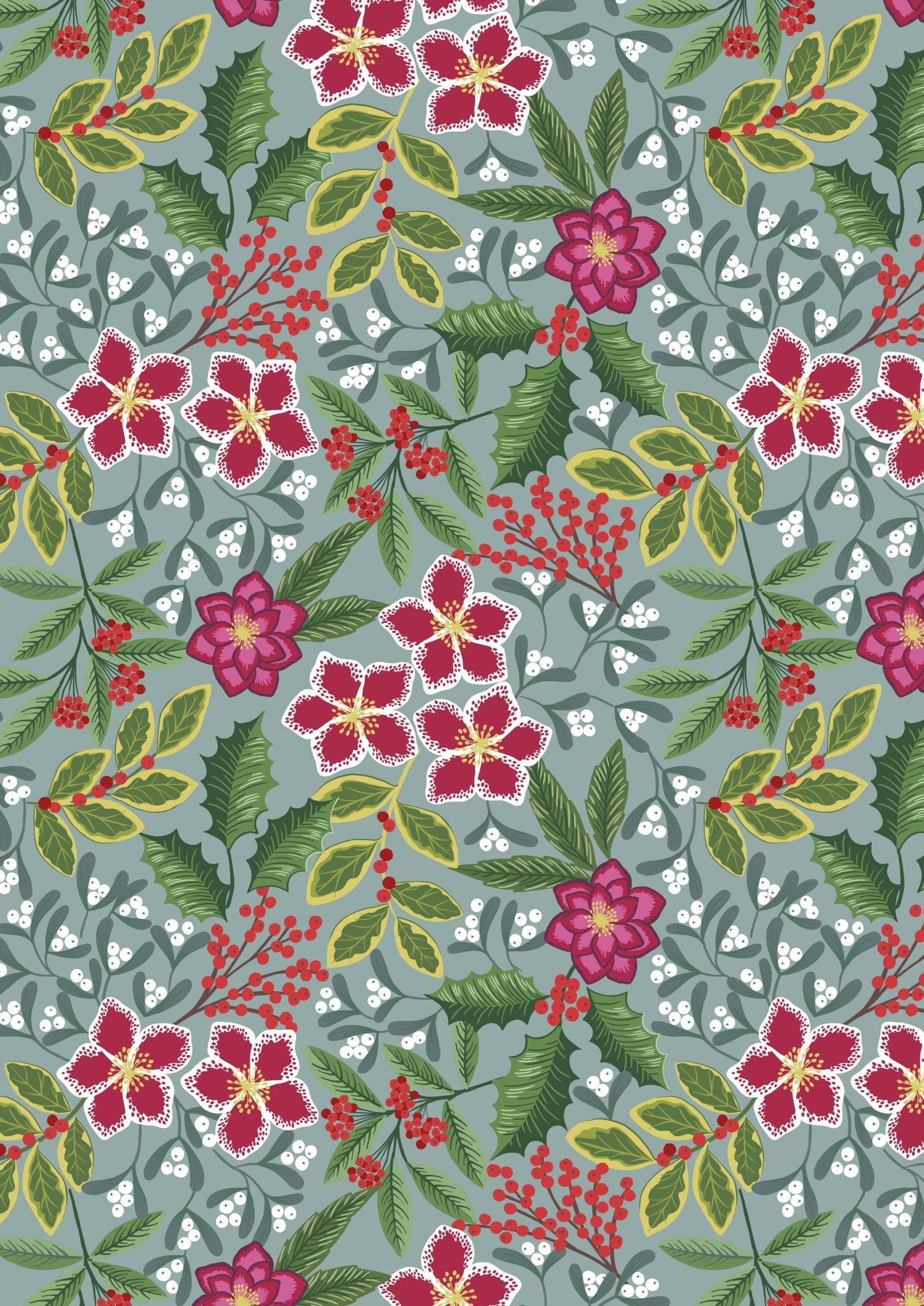 Lewis & Irene Noel--Christmas Floral on Slate Blue