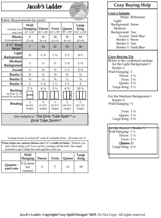 Cozy Quilt Designs Jacob's Ladder Pattern Click for fabric requirement
