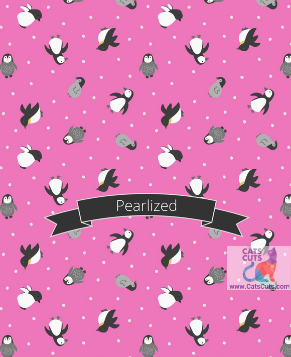 Lewis & Irene Small Things Polar Animals--Penguins on Aurora Pink with Pearl