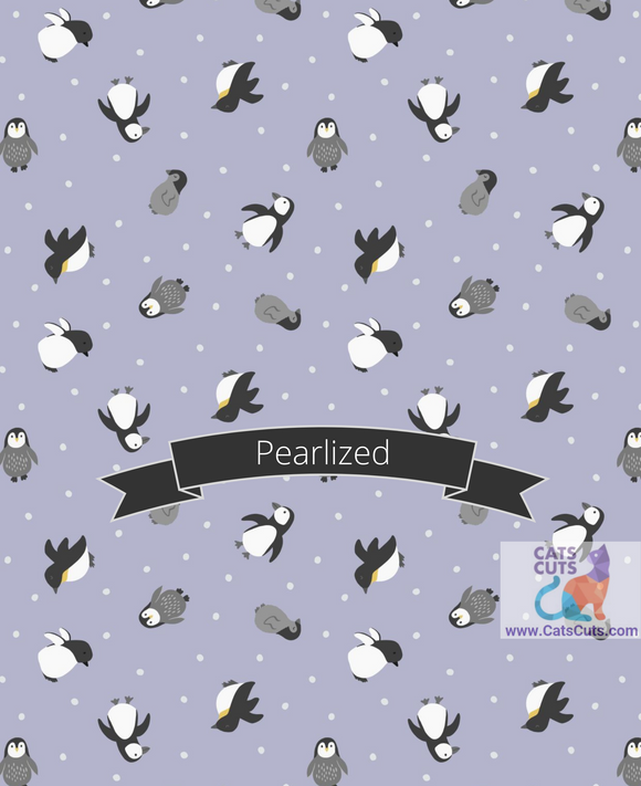 Lewis & Irene Small Things Polar Animals--Penguins on Iced Lilac with Pearl