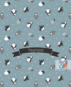 Lewis & Irene Small Things Polar Animals--Penguins on Snow Blue with Pearl