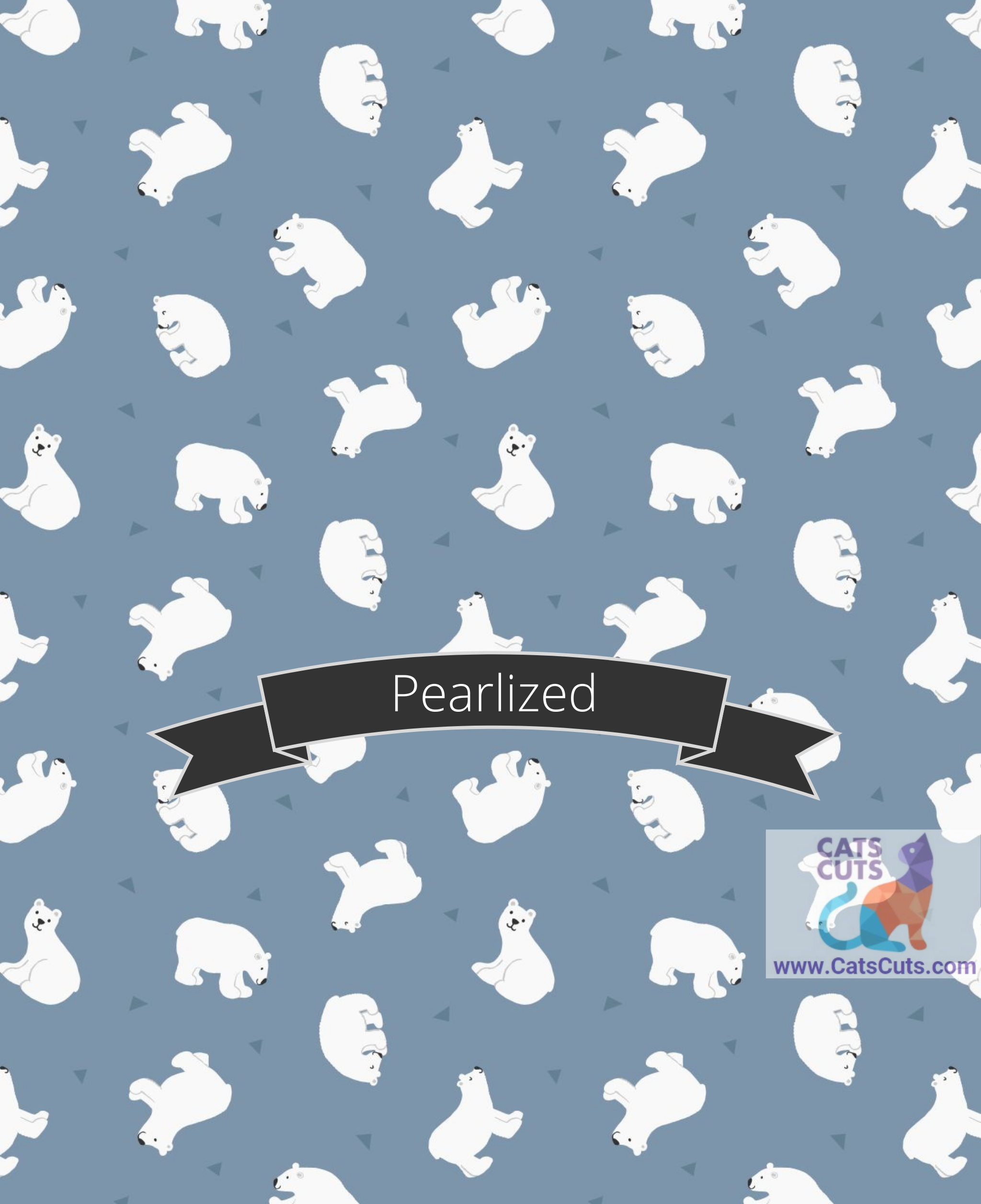 Lewis & Irene Small Things Polar Animals--Polar Bears on Light Denim with Pearl