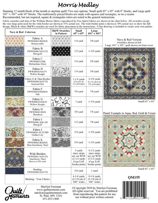 Morris Medley Pattern by Marilyn Foreman of Quilt Moments<br> Click for fabric requirements