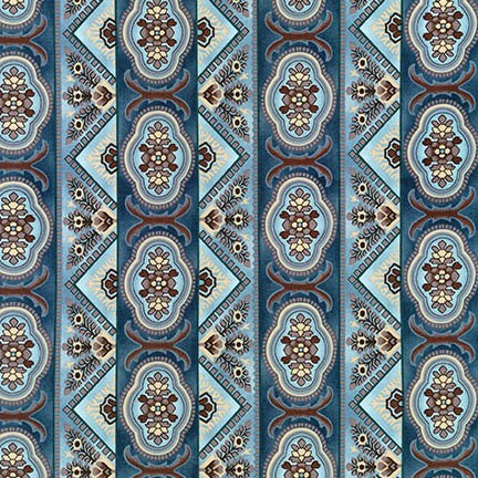 Robert Kaufman Charlotte c.1860--Border Stripe-Dusty Blue