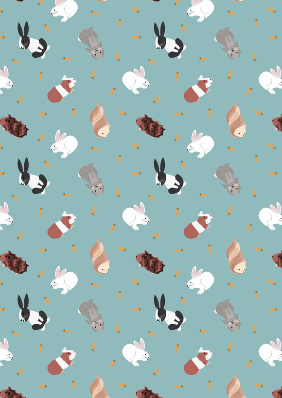 Lewis & Irene Small Things Pets--Rabbits on Turquoise Blue