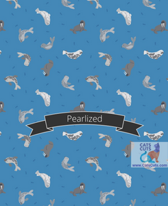 Lewis & Irene Small Things Polar Animals--Seals on Surf Blue with Pearl