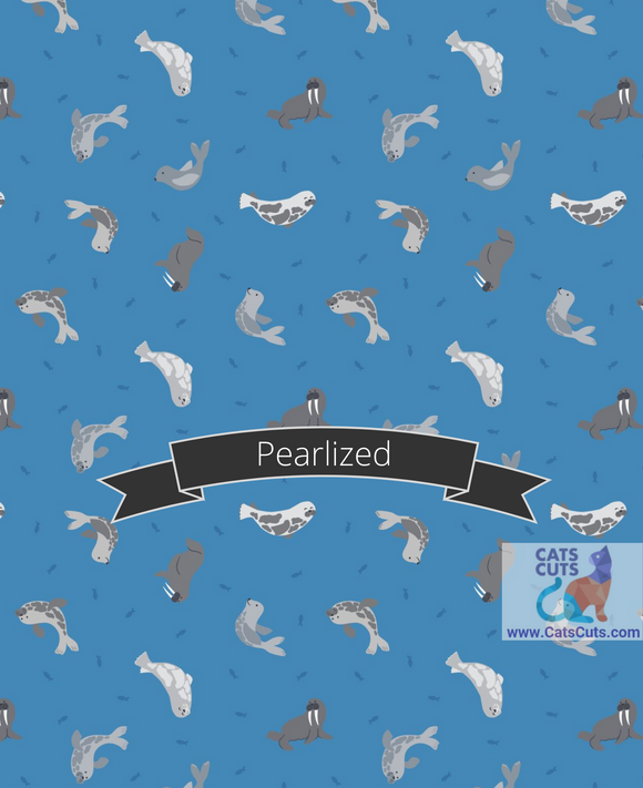 Lewis & Irene Small Things Polar Animals--Seals on Surf Blue with Pearl