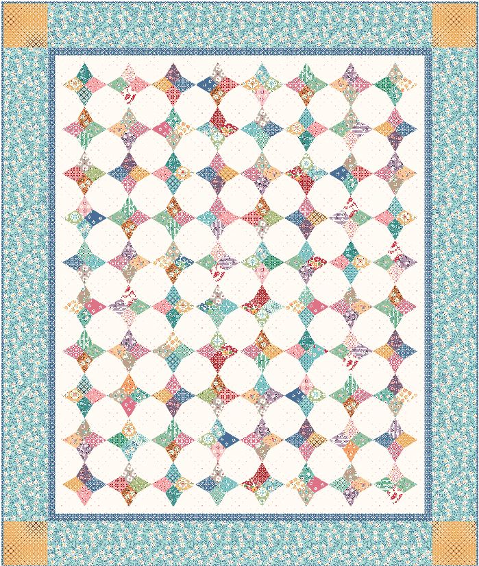 Vintage Kite 64" x 76" Quilt Kit featuring 42 Bee Vintage fabrics with single background fabric by Lori Holt of Bee in My Bonnet