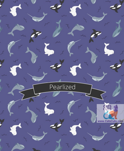 Lewis & Irene Small Things Polar Animals--Whales on Indigo Blue with Pearl