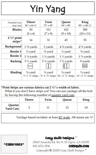 Cozy Quilt Designs Yin Yang Pattern <br> Click for fabric requirements